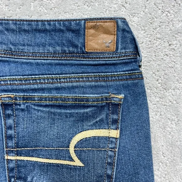 American Eagle Jeans Womens 12 Long Slim Boot Blue Denim Stretch Low Rise Y2k - Picture 11 of 16